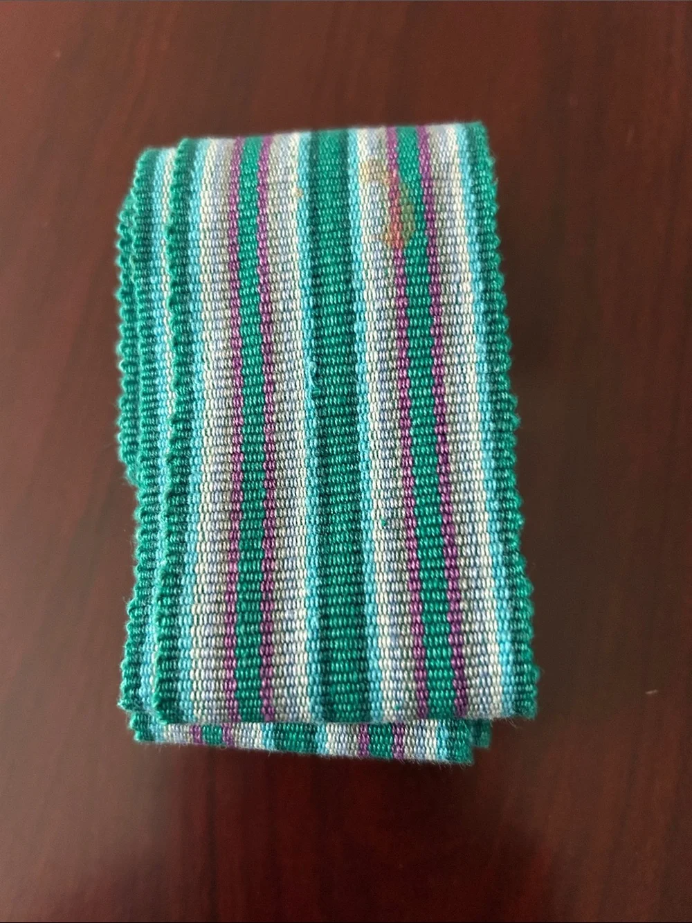 Striped Fringe Woven Belt in Teal, White & Purple